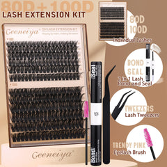 Geeneiya D-Curl lash clusters in application pose for DIY lashes.