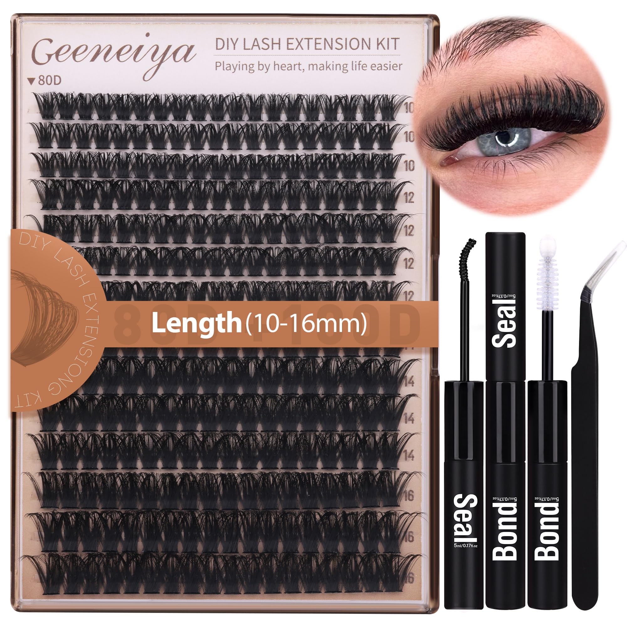 Geeneiya Volume Lash Clusters Kit 10-16mm at-home lash enhancement