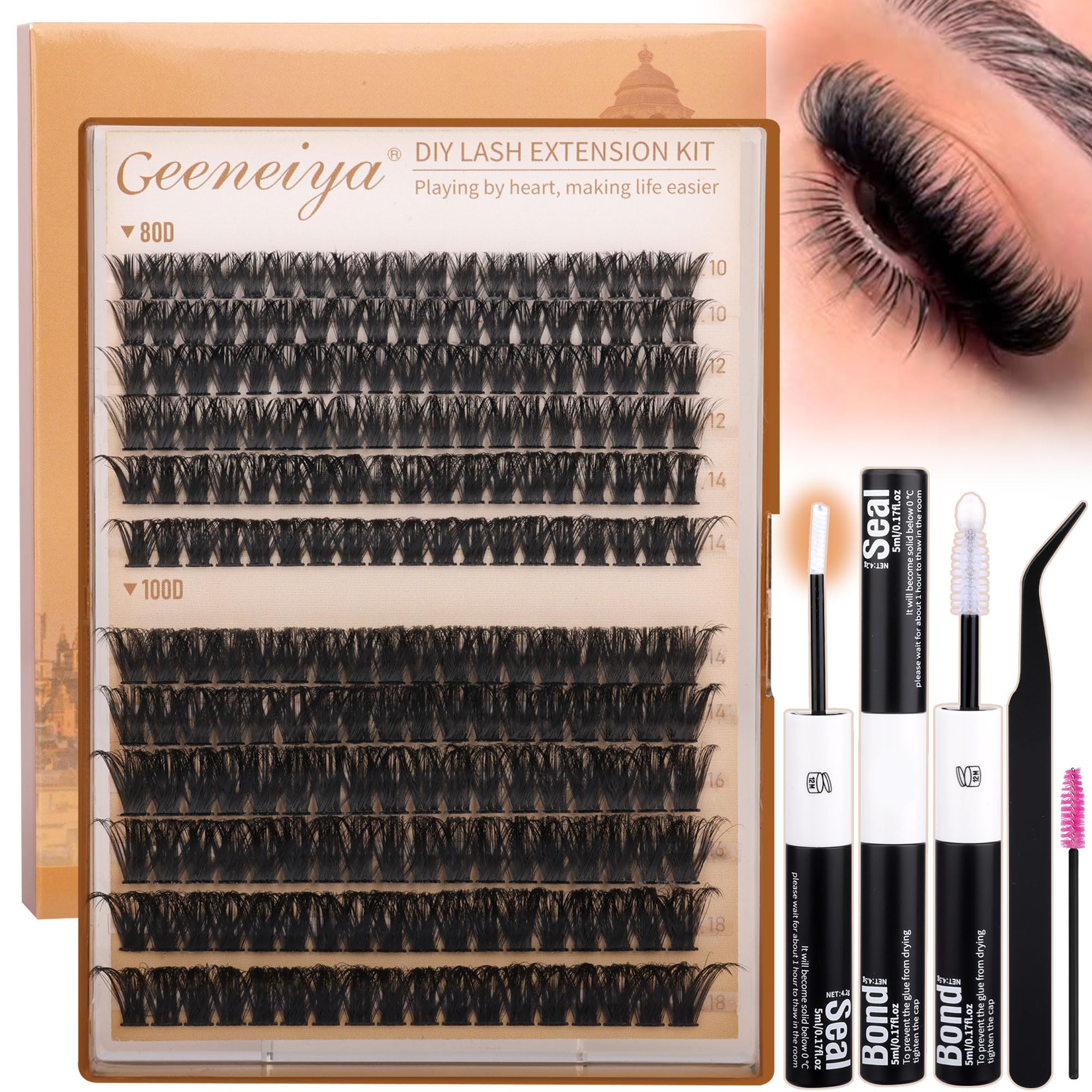 Geeneiya Volume Lash Clusters Kit box open for easy at-home glam.