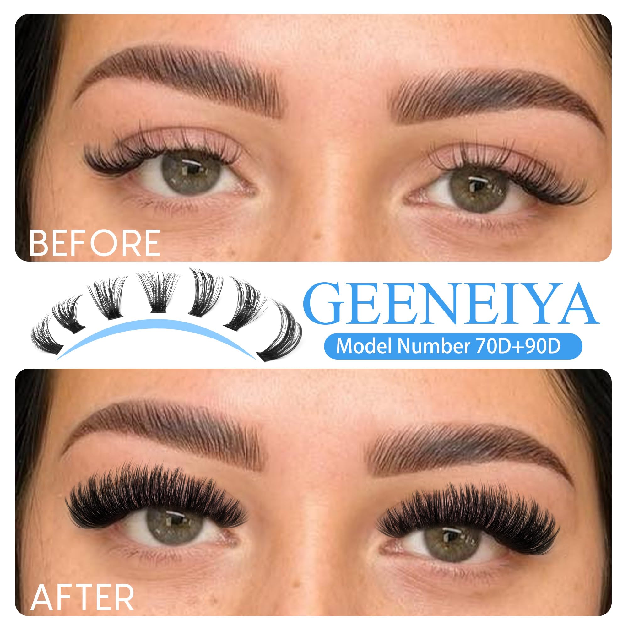 Geeneiya Wispy Lash Clusters Kit 70D and 90D bundles for volume.