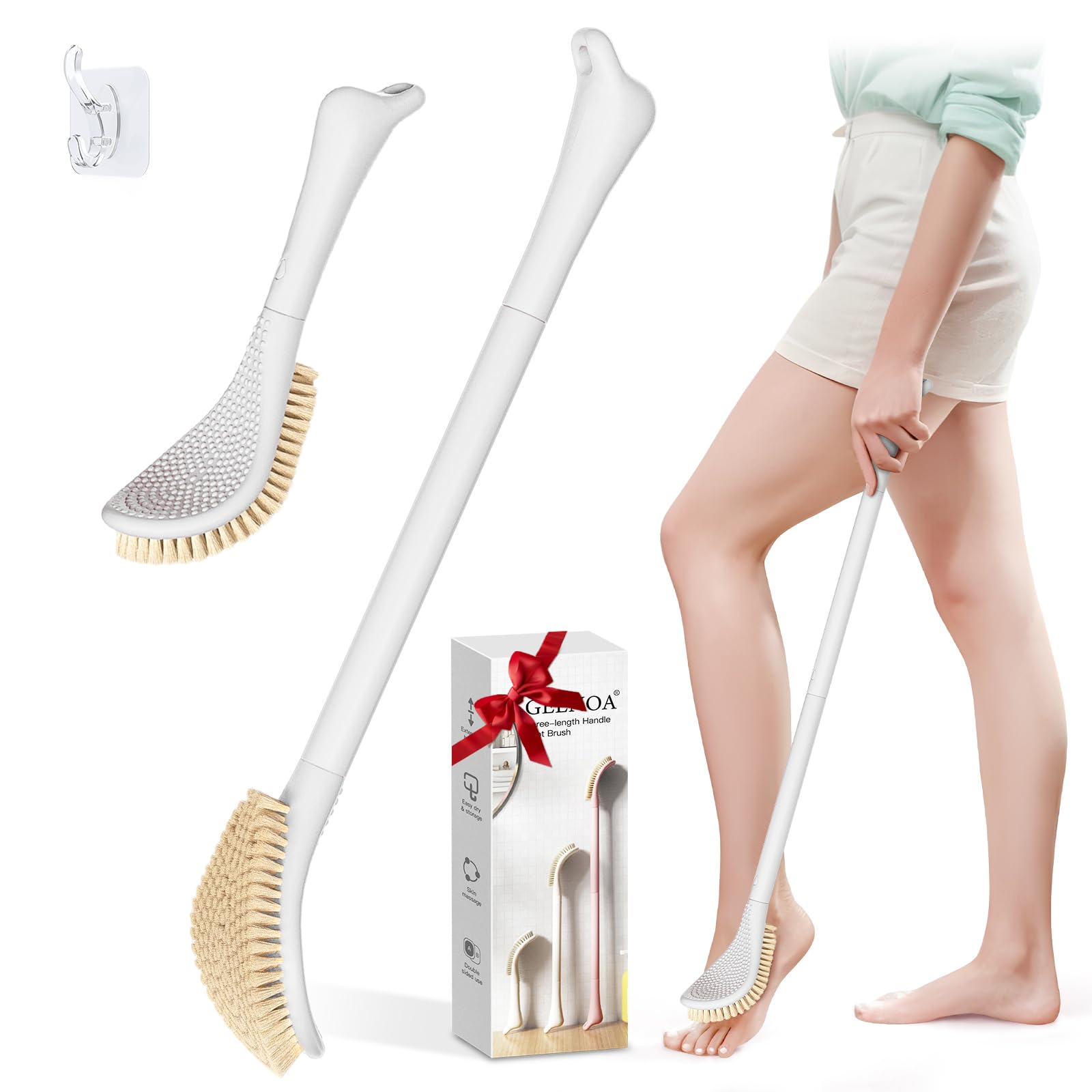 GEENOA foot brush with 3in1 adjustable handle extended for easy reach