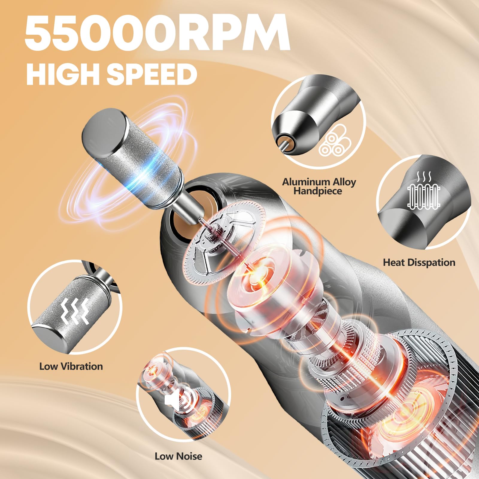 GEEZO nail drill shows HD LCD speed readout for accurate adjustments.