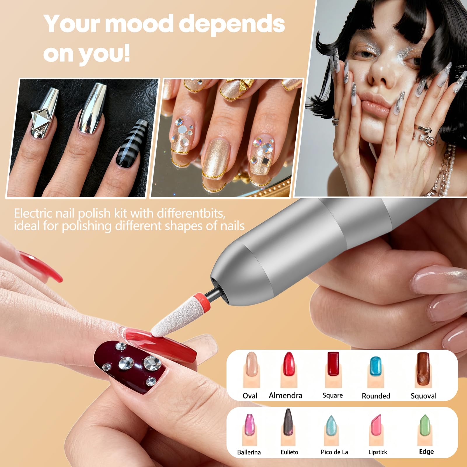 GEEZO kit includes 6 gold bits for versatile filing and shaping needs.