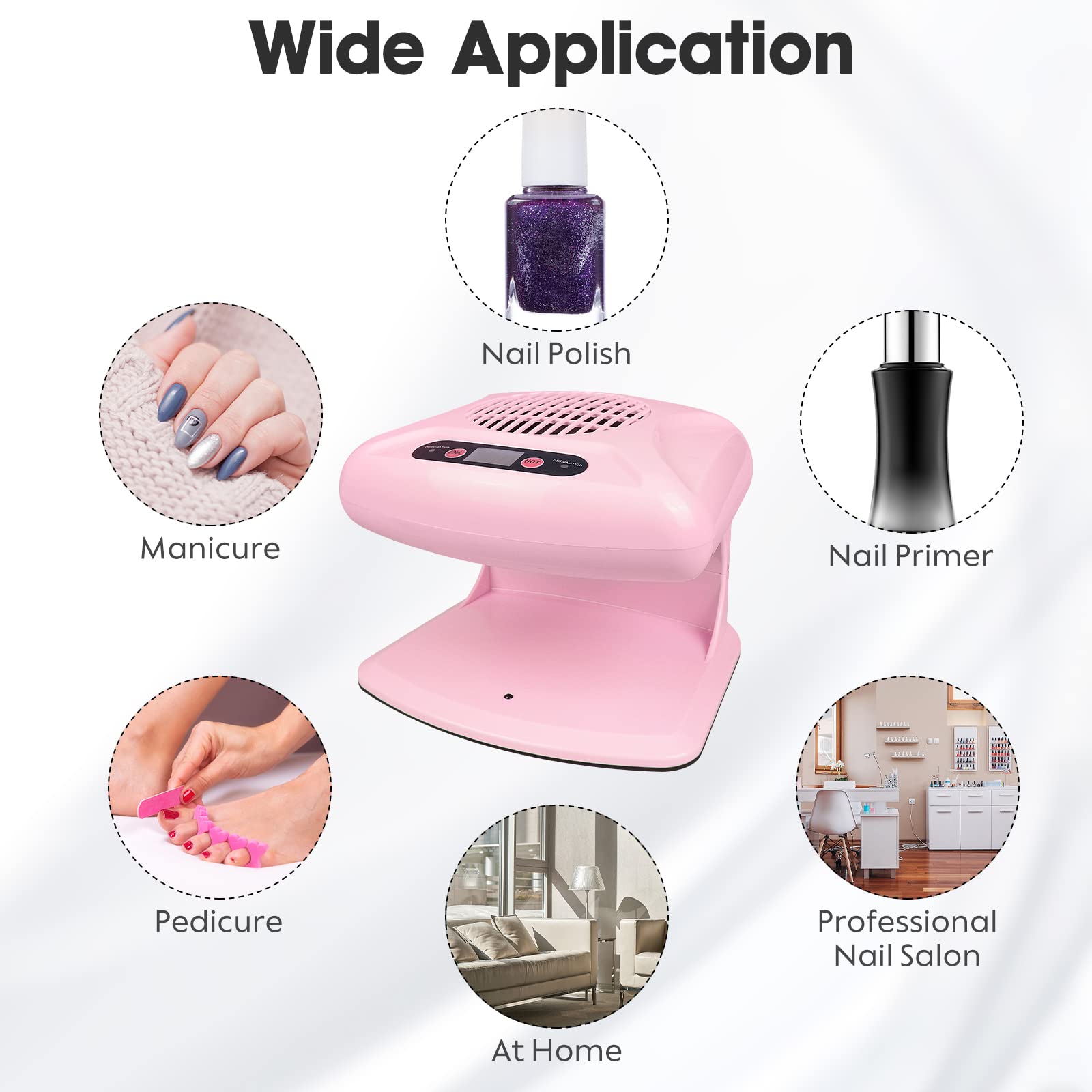 Gegong Air Nail Dryer 300W motor provides quick polish drying.