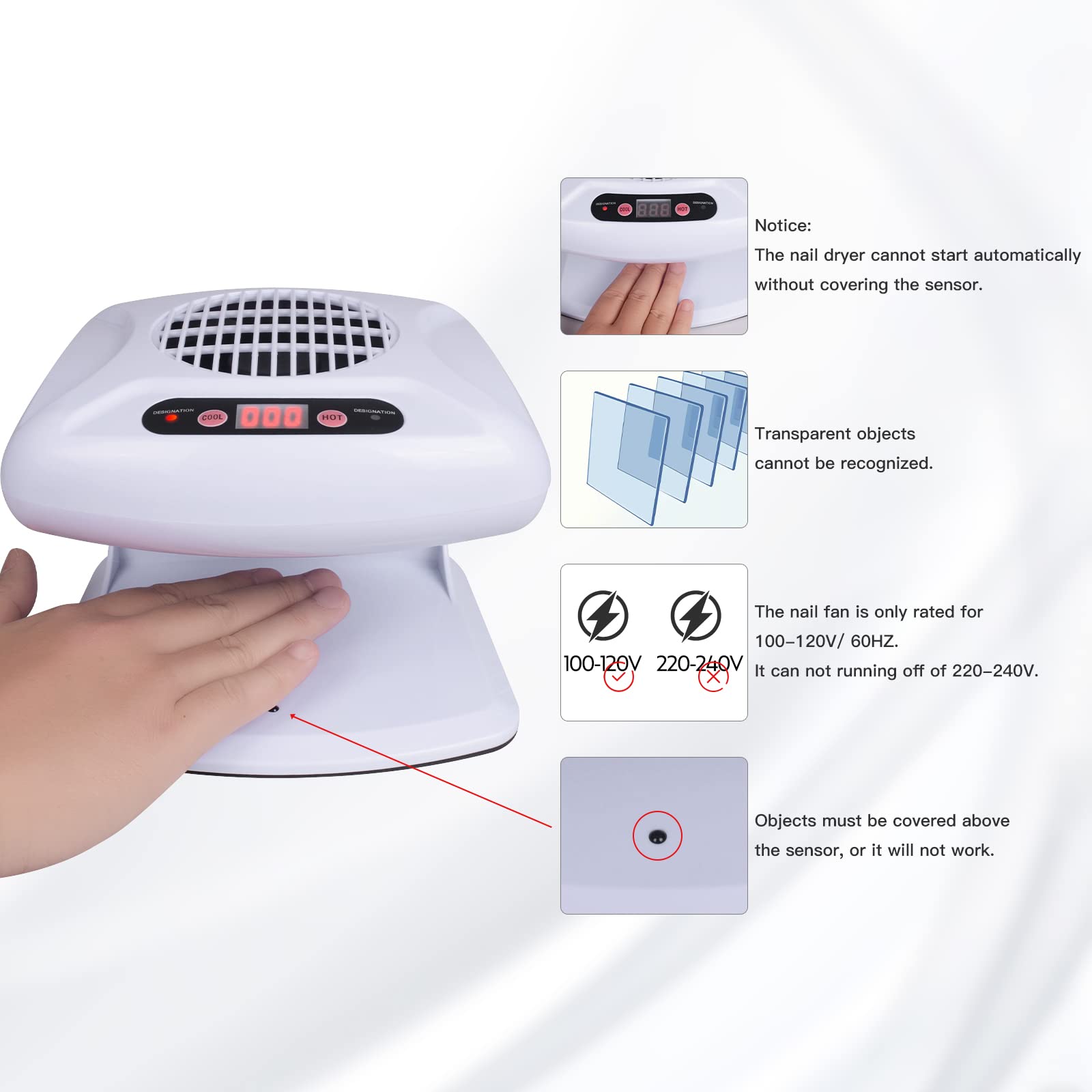 Gegong air nail dryer induction mode activates with hands detected