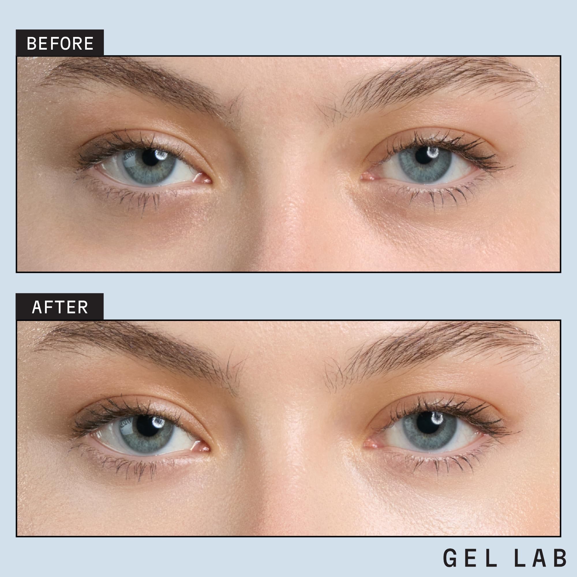 Gel Lab REGLOW eye patches applied to under-eye area deliver soothing, refreshed feeling