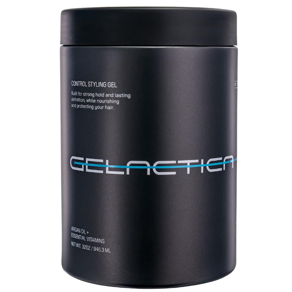 Gelactica Max Control bottle front shows strong hold for all-day slick-back looks.