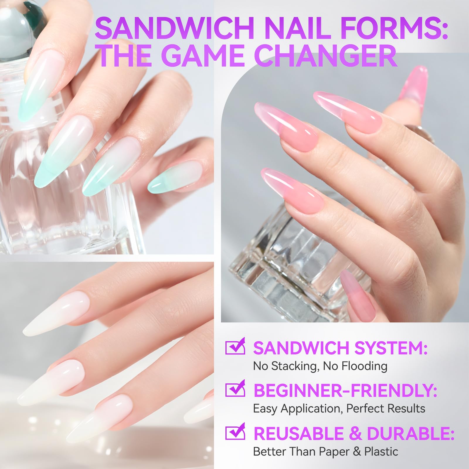 Gelike EC clear reusable material offers eco-friendly, cost-effective nail forms.