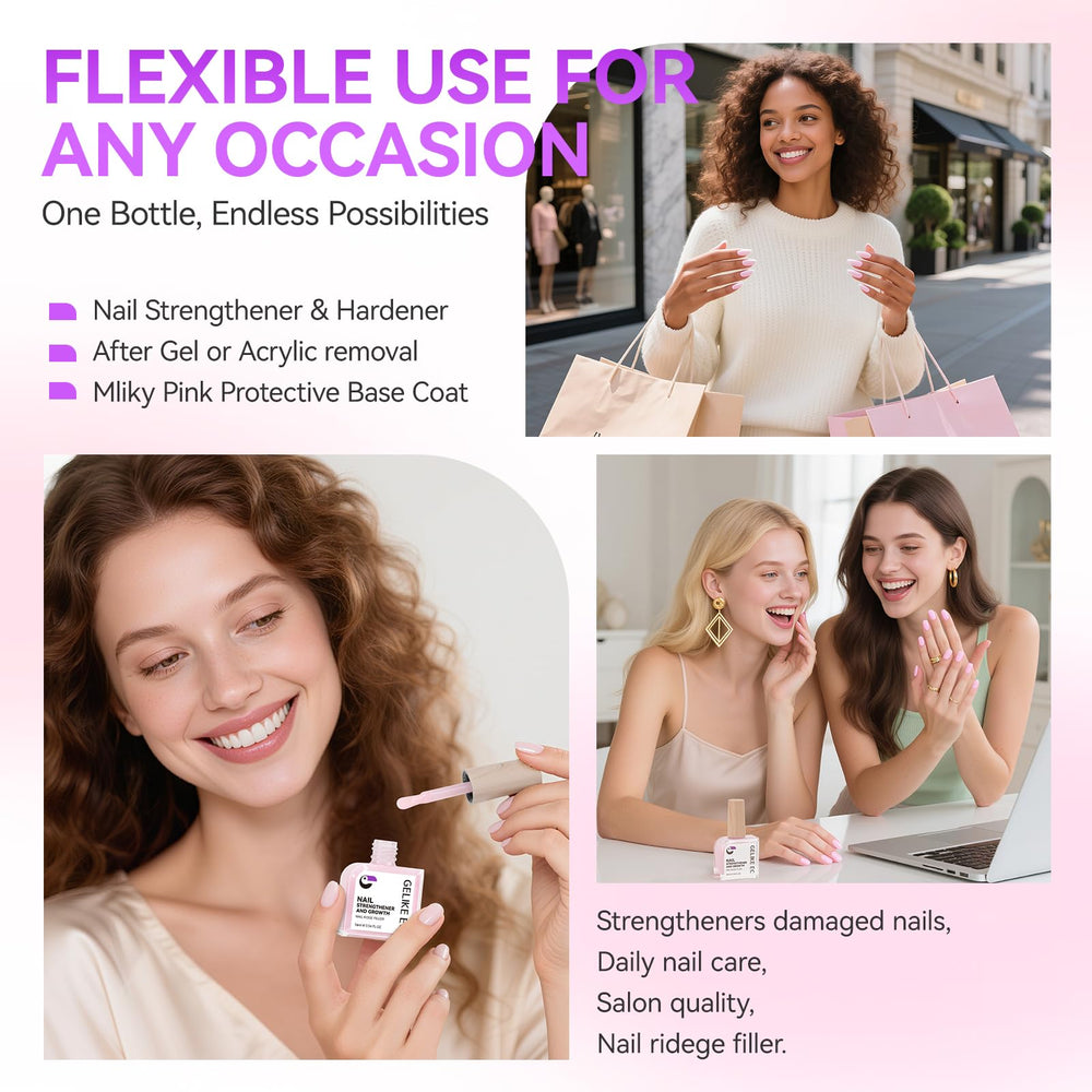 Gelike EC post-gel nail recovery application with ridge smoothing.