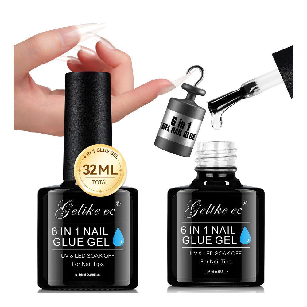 Gelike EC UV nail glue 32ml bottle offers long-lasting wear for acrylic and press-on nails.