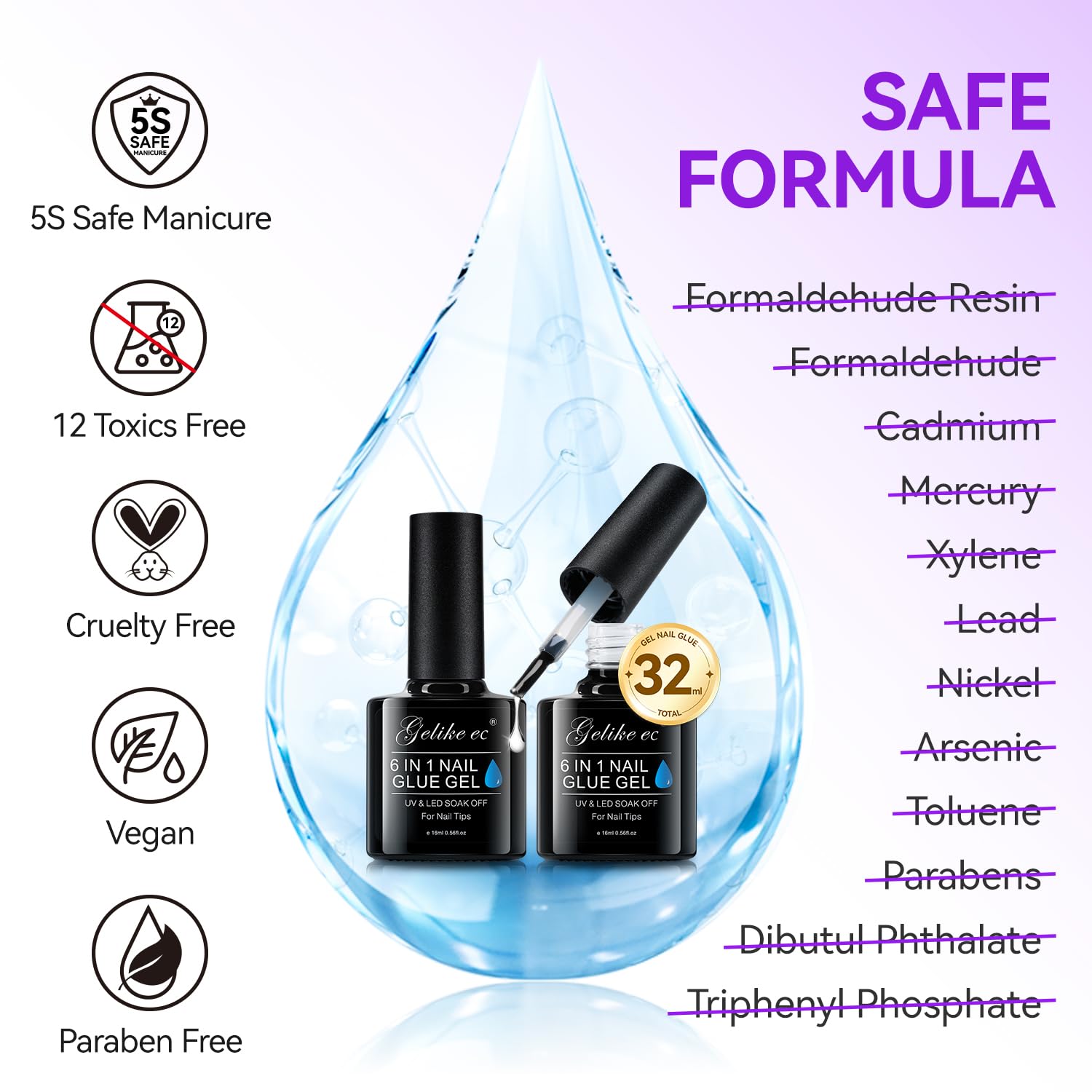 Gelike EC UV nail glue 6-in-1 uses saves time for base coat, strengthener, and extensions.