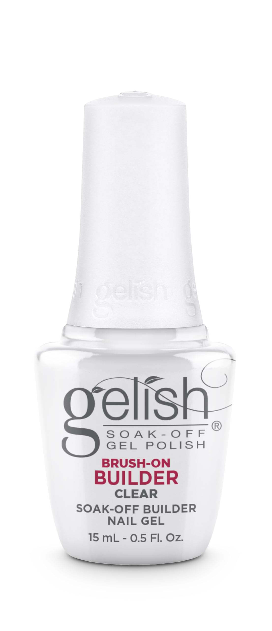 Gelish Brush-On Builder Gel bottle close-up highlighting smooth, bubble-free application for professional results.