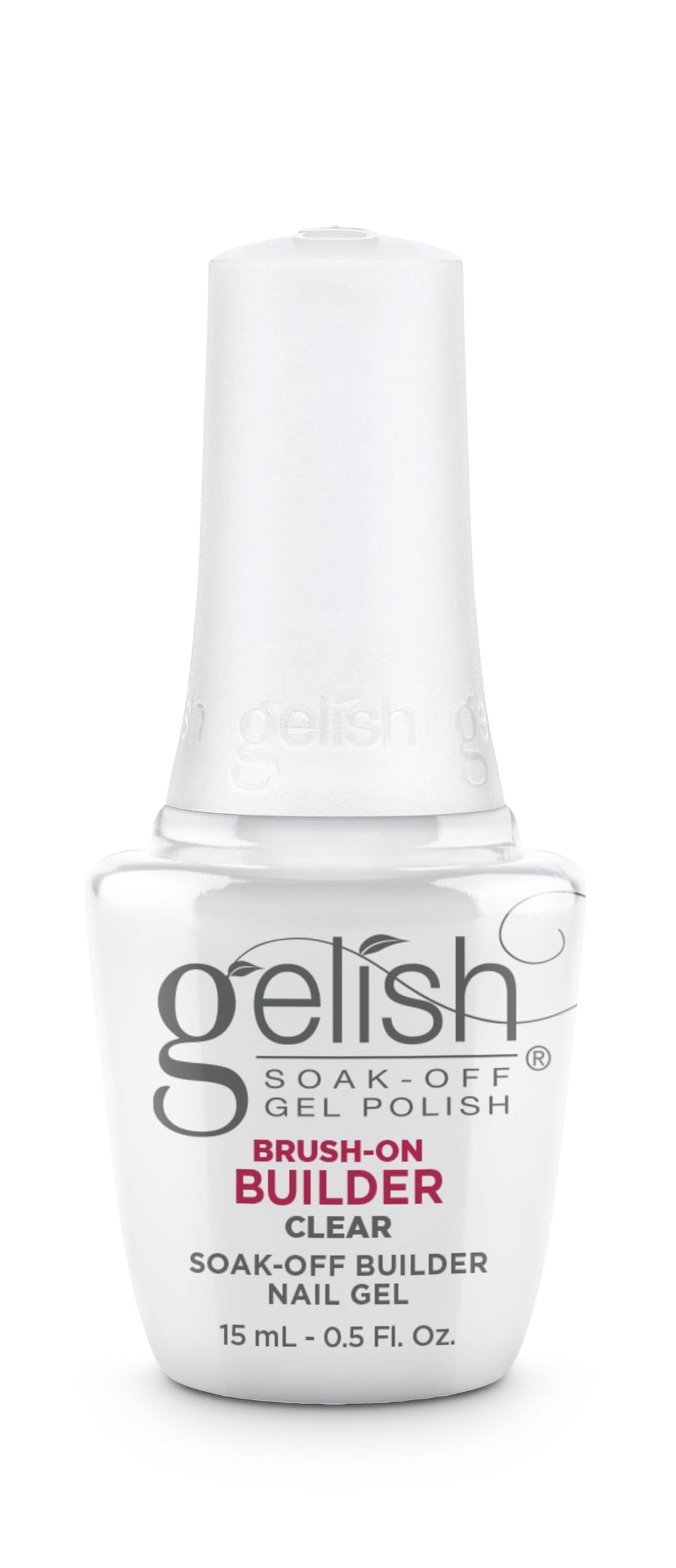 Gelish Brush-On Builder Gel bottle close-up highlighting smooth, bubble-free application for professional results.