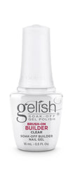 Gelish Brush-On Builder Gel bottle close-up highlighting smooth, bubble-free application for professional results.