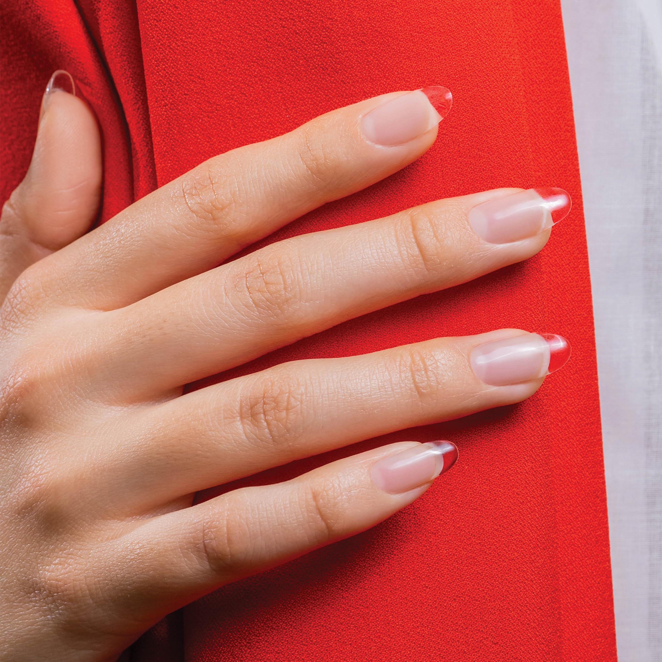 Gelish Brush-On Builder Gel swatch on natural nail suggests long-wear and chip resistance.
