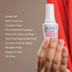 Gelish Brush-On Builder Gel self-leveling swatch reveals even, streak-free finish for overlays.