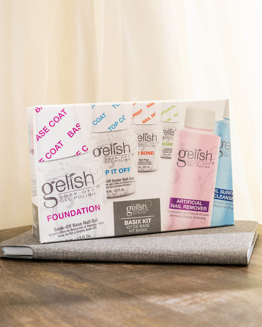 Gelish MINI Basix kit at-home manicure setup.