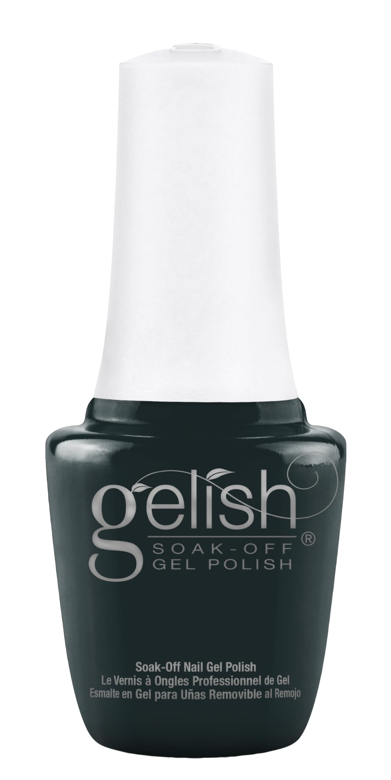 Gelish Just Hanging Around bottle showing deep evergreen color with long-lasting potential.