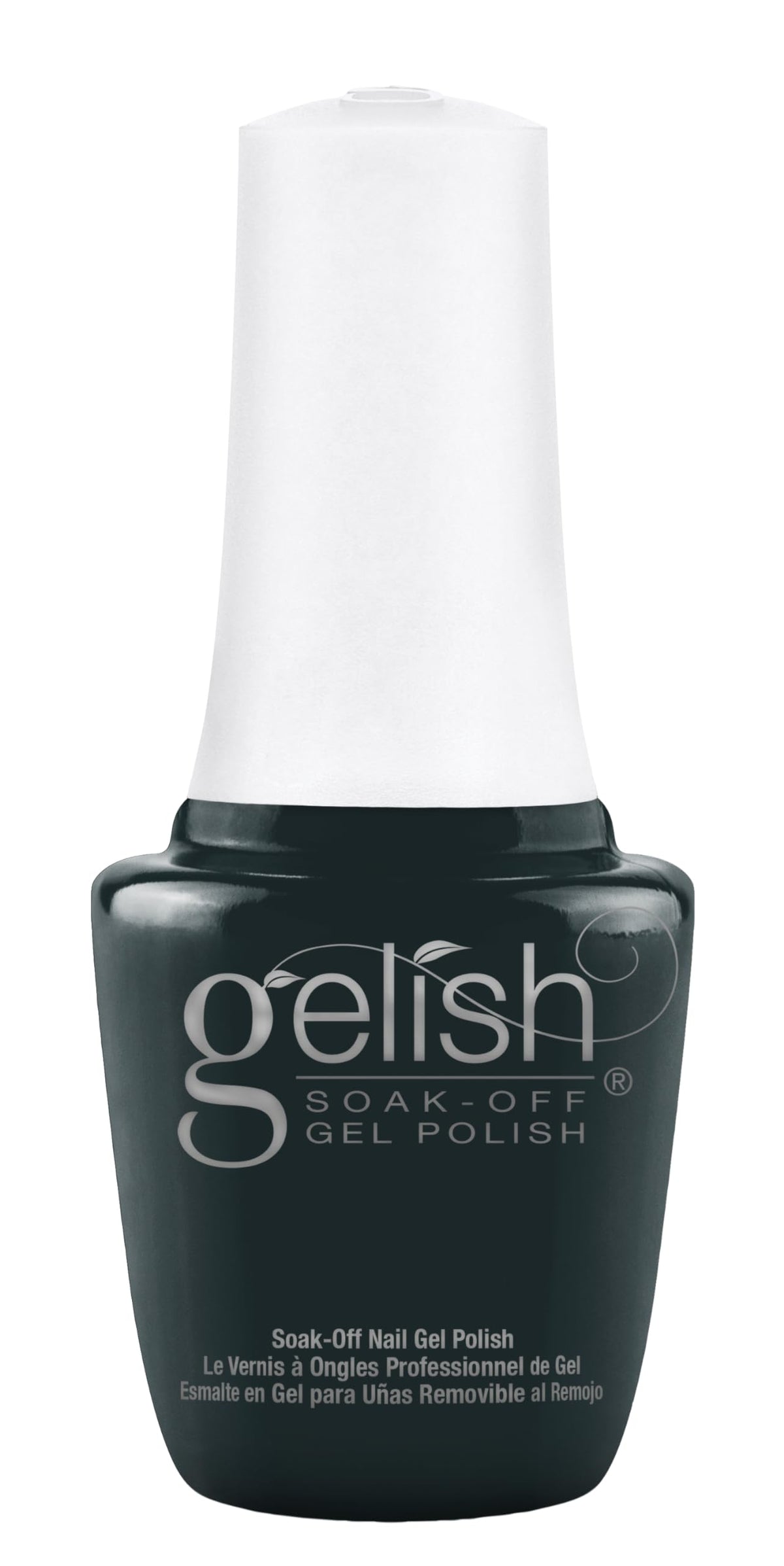 Gelish Just Hanging Around bottle showing deep evergreen color with long-lasting potential.