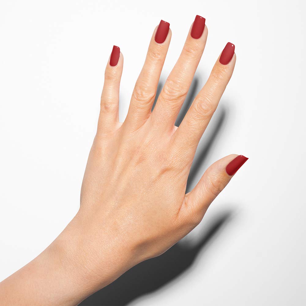 Gelish MINI Hot Rod Red cap open with brush for quick three-step polish.