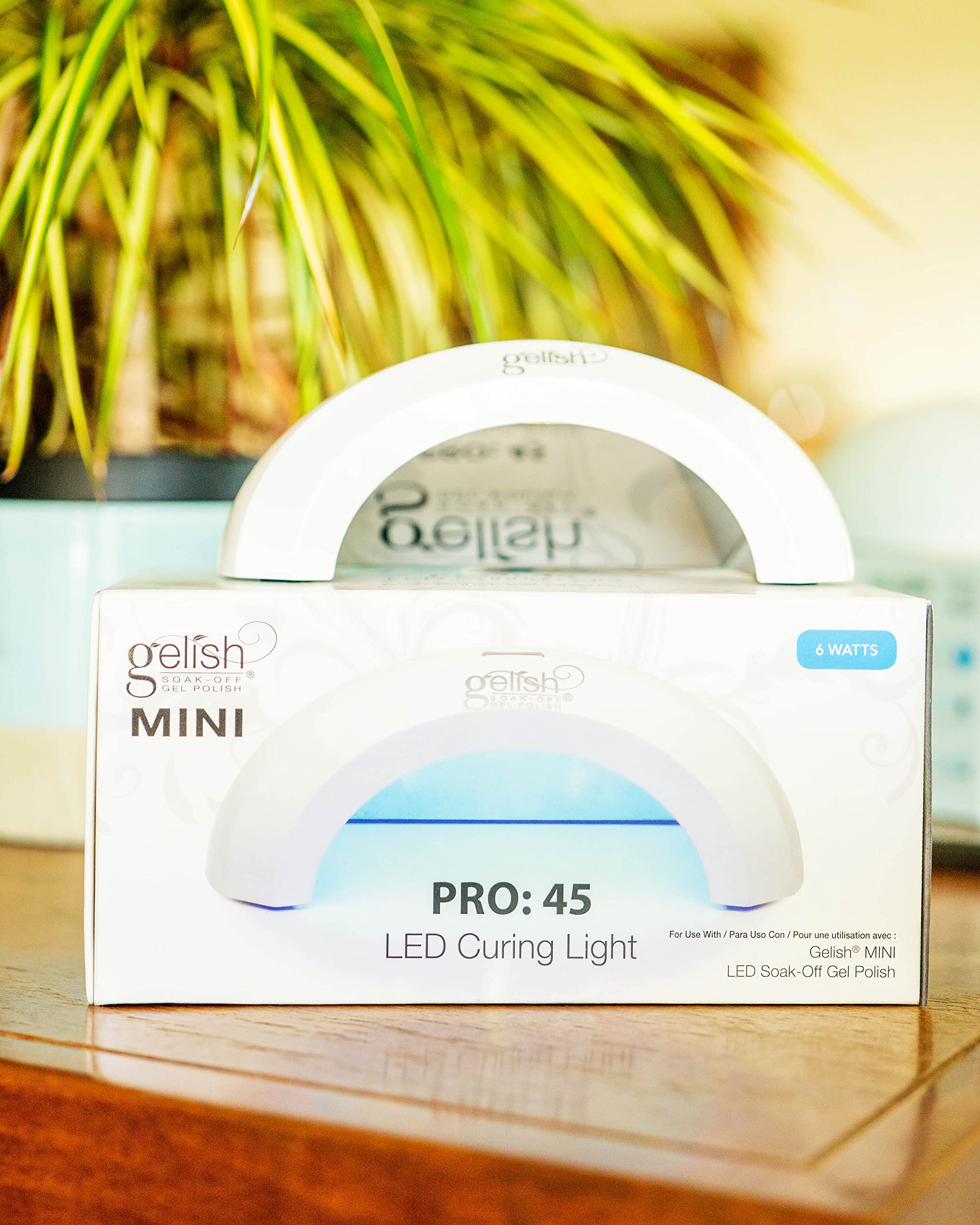 Gelish Pro 45 Mini LED Light USB cord visible — easy power options for on-the-go nail care.