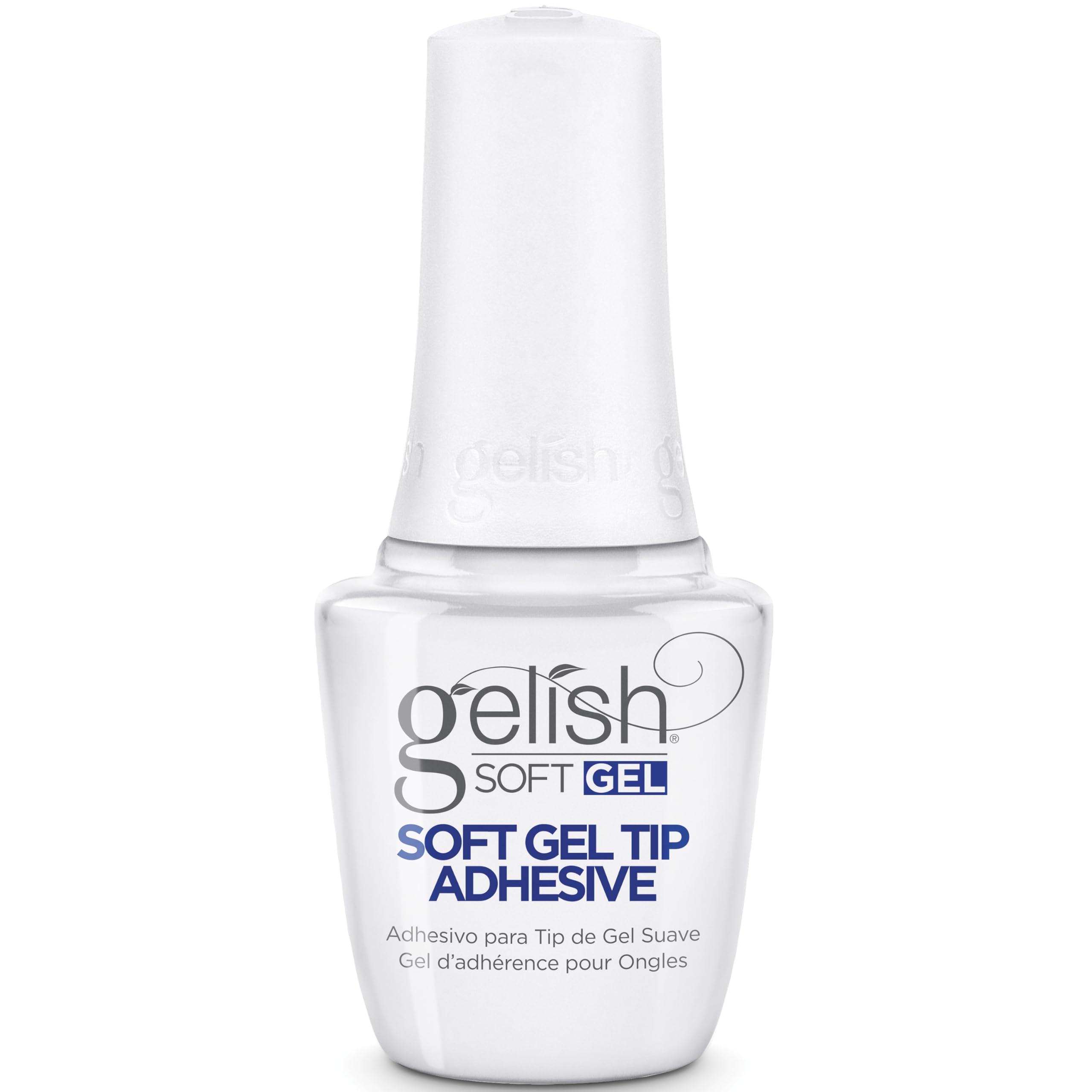 Gelish Soft Gel Tip Adhesive bottle for bubble-free adhesion.