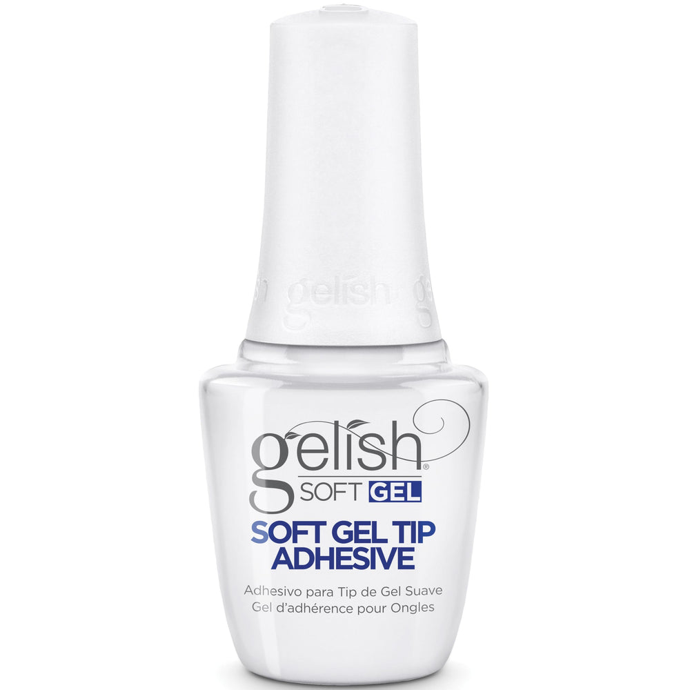 Gelish Soft Gel Tip Adhesive bottle for bubble-free adhesion.