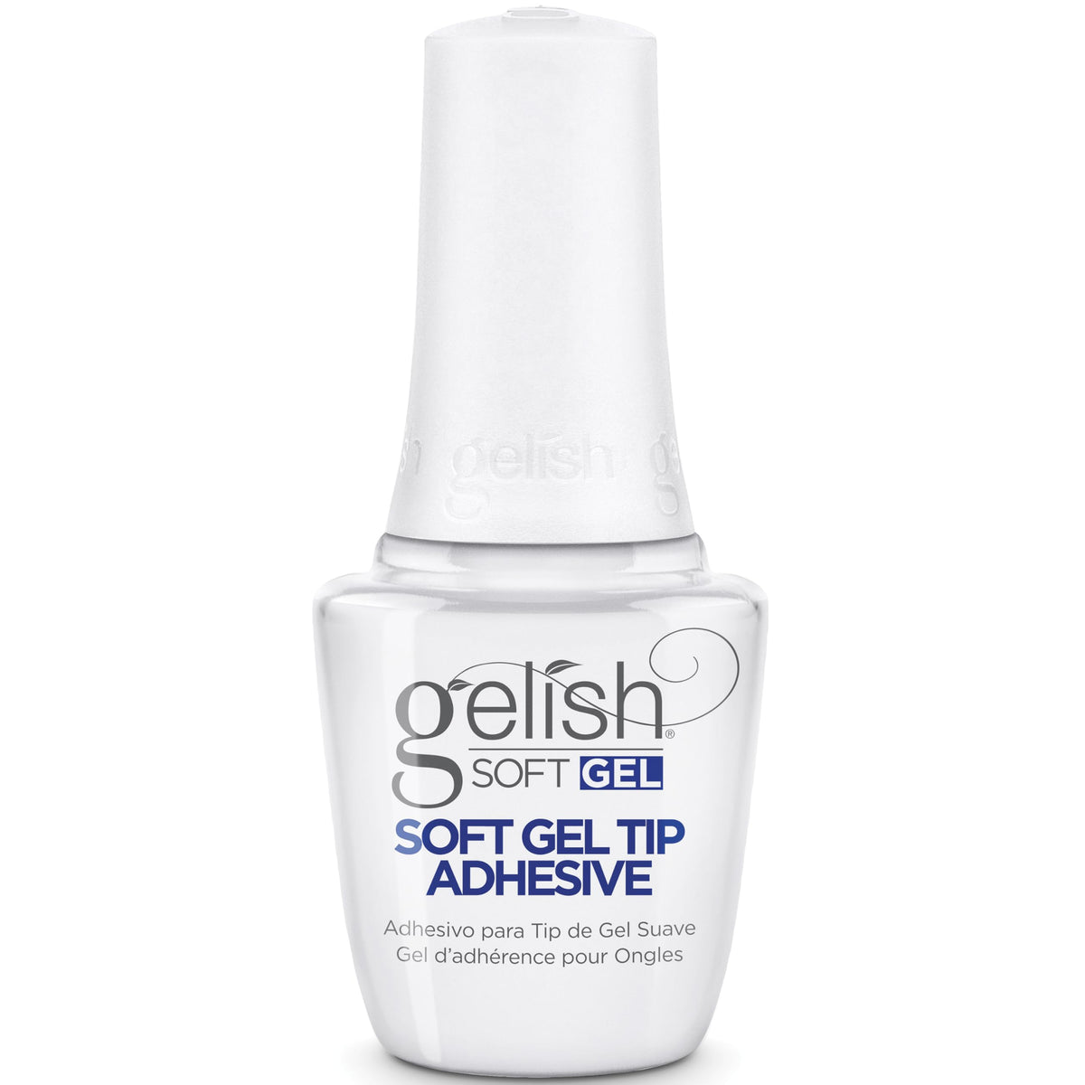 Gelish Soft Gel Tip Adhesive bottle for bubble-free adhesion.