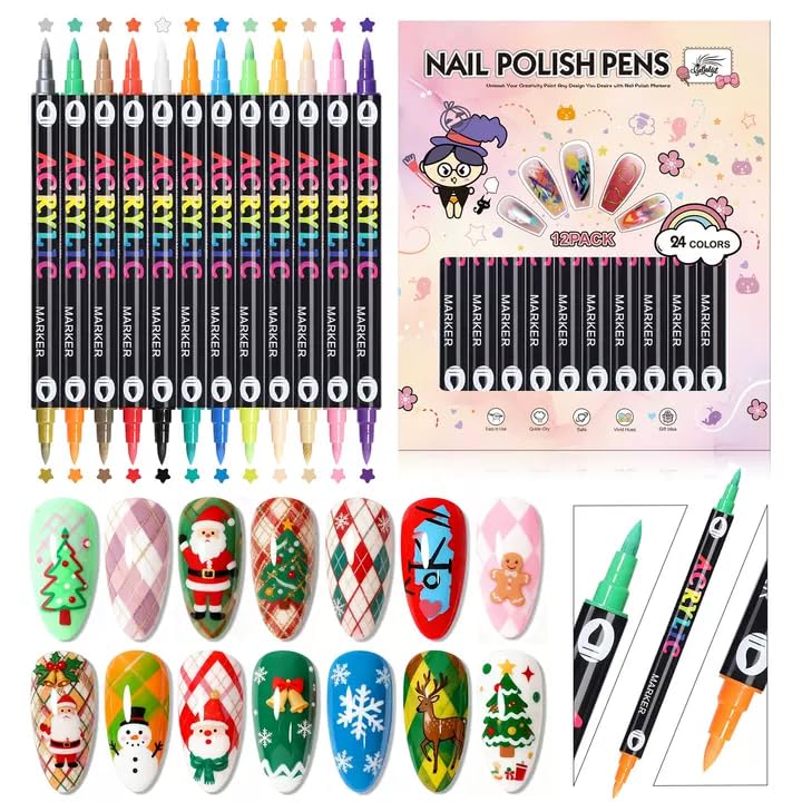 GELLAKTIK 24-color dual-ended pens set for versatile nail art designs and quick detailing