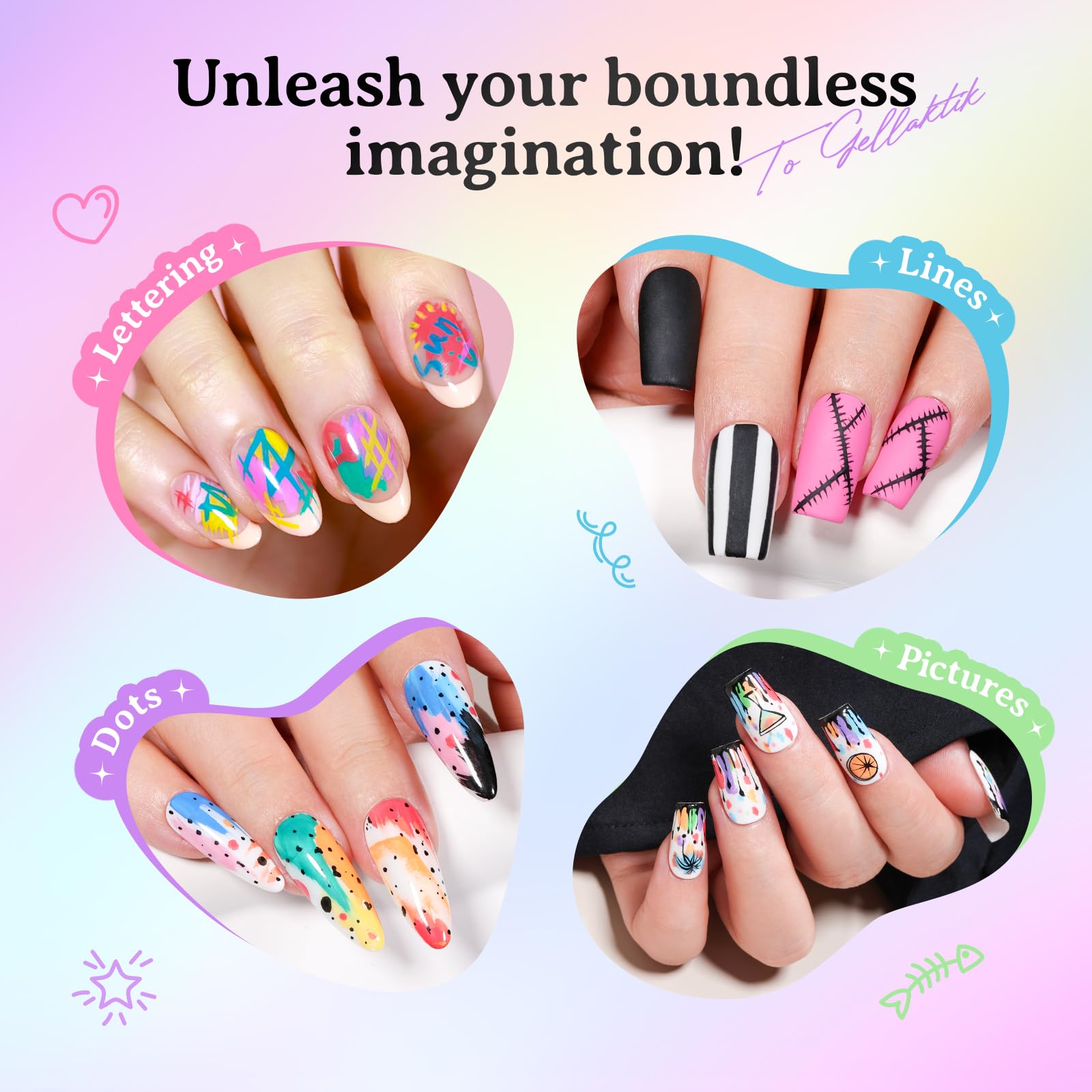 GELLAKTIK soft-flex brush tips enabling smooth curves on nails