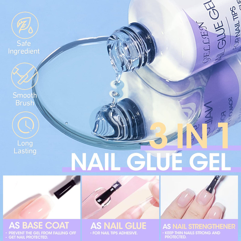 Gellen 3-in-1 nail glue-base gel offers versatile adhesion and protection.
