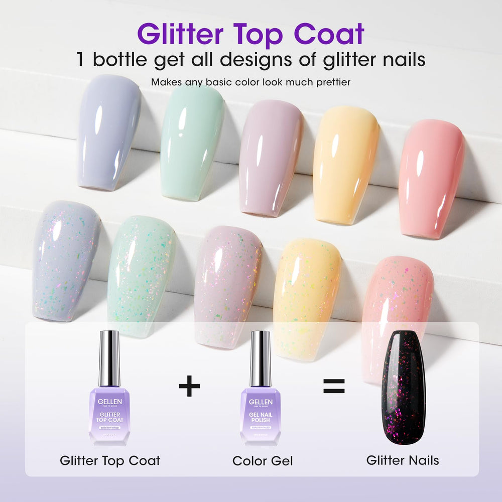 Gellen base/top coat kit packaging shows four-piece set for versatile manicure options.