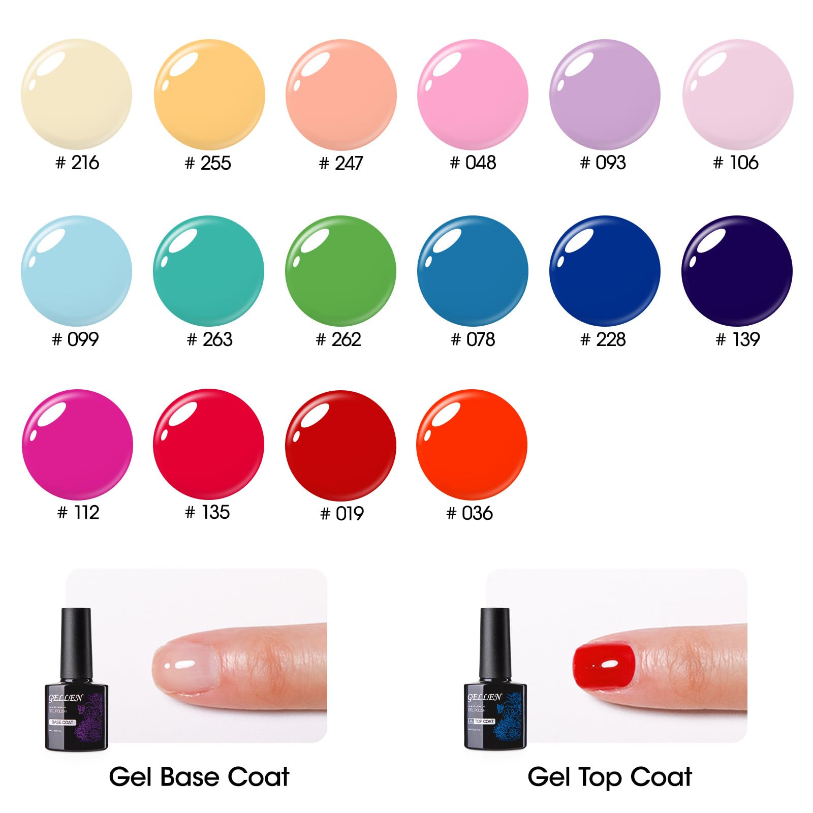 GELLEN 16 shade swatches to aid quick color choice
