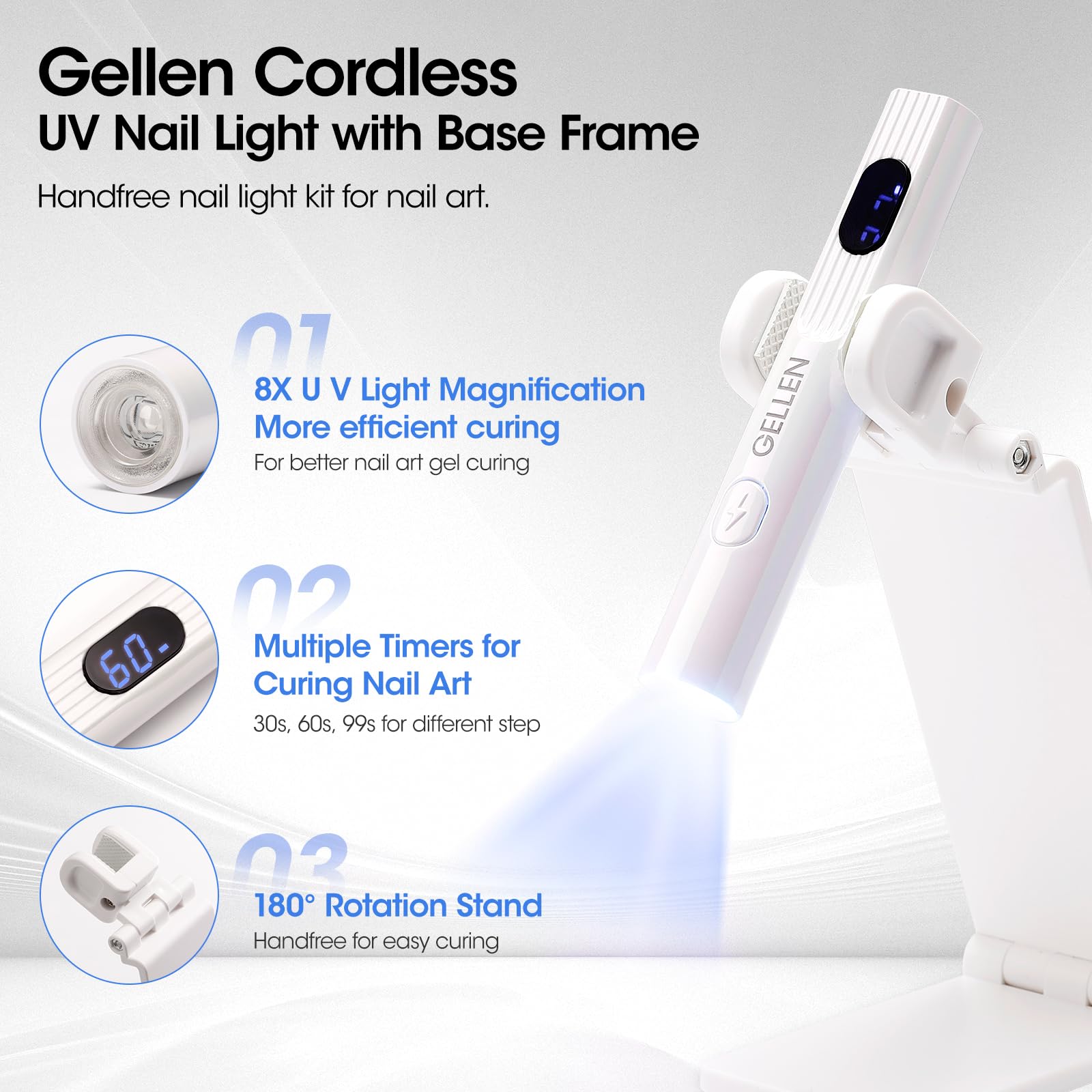 GELLEN handheld UV nail lamp stand enabling hands-free precise nail art