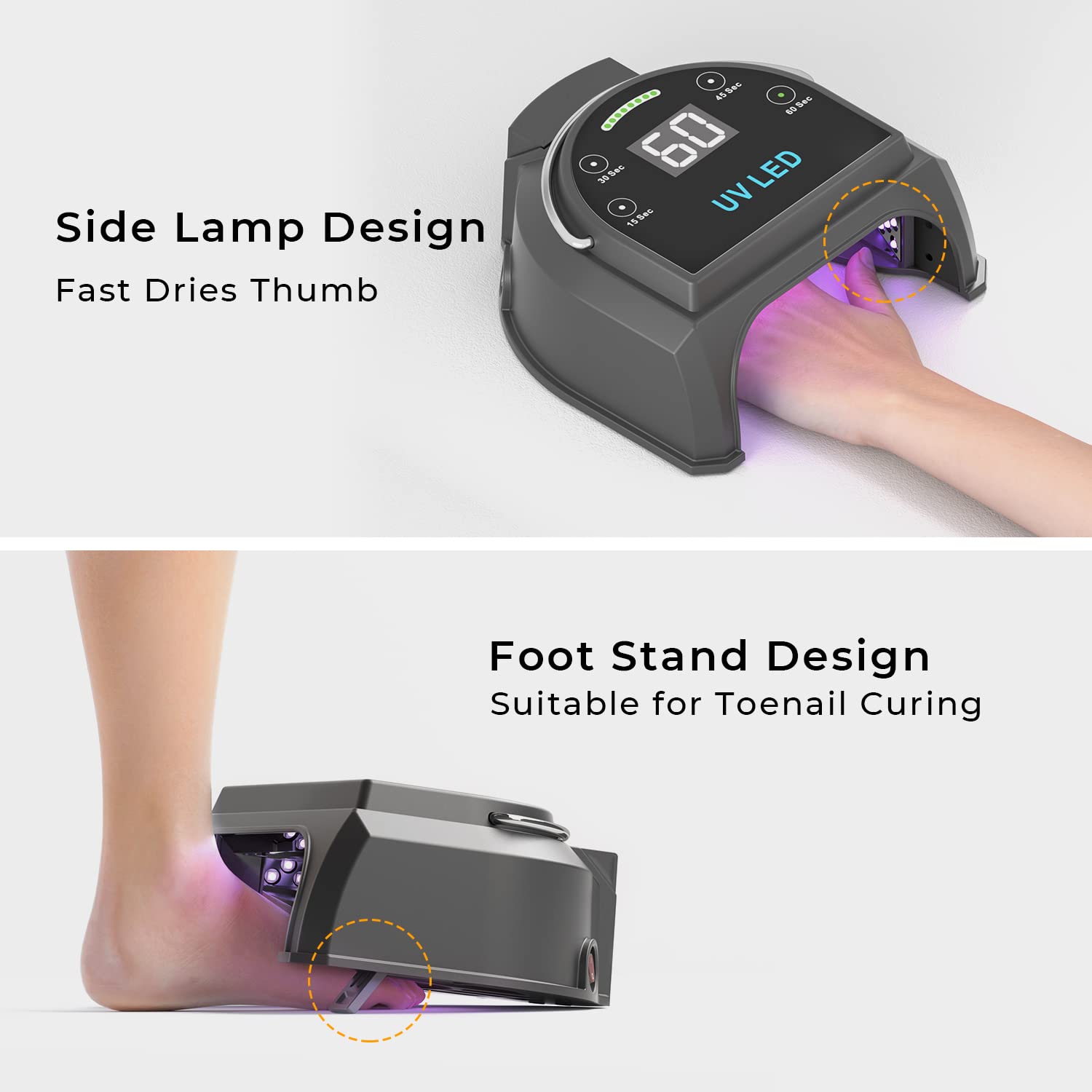 Gelpal timer display highlights precise curing times for gels.