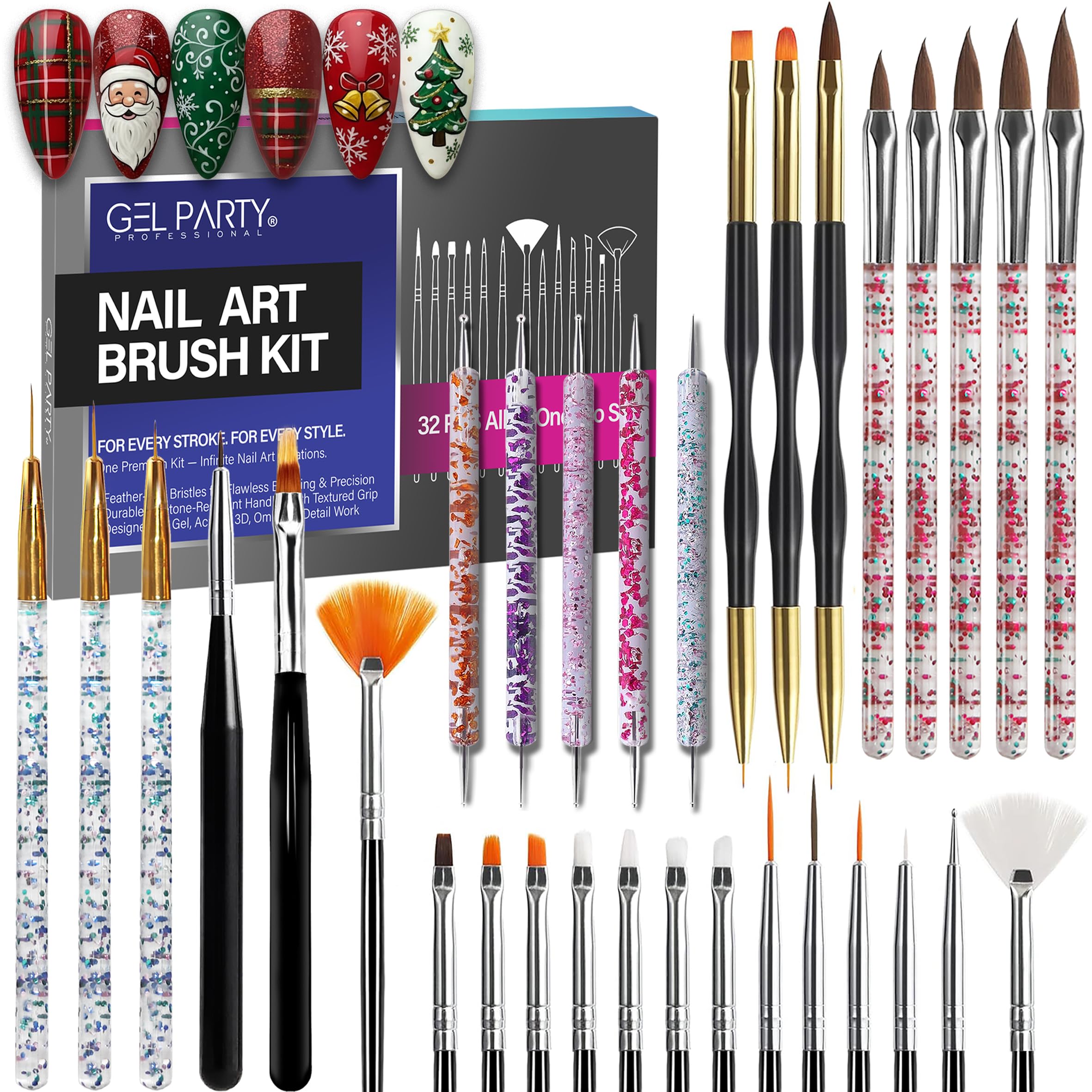 GEL PARTY Nail Art Brush Kit cover shows organized brushes for easy access.