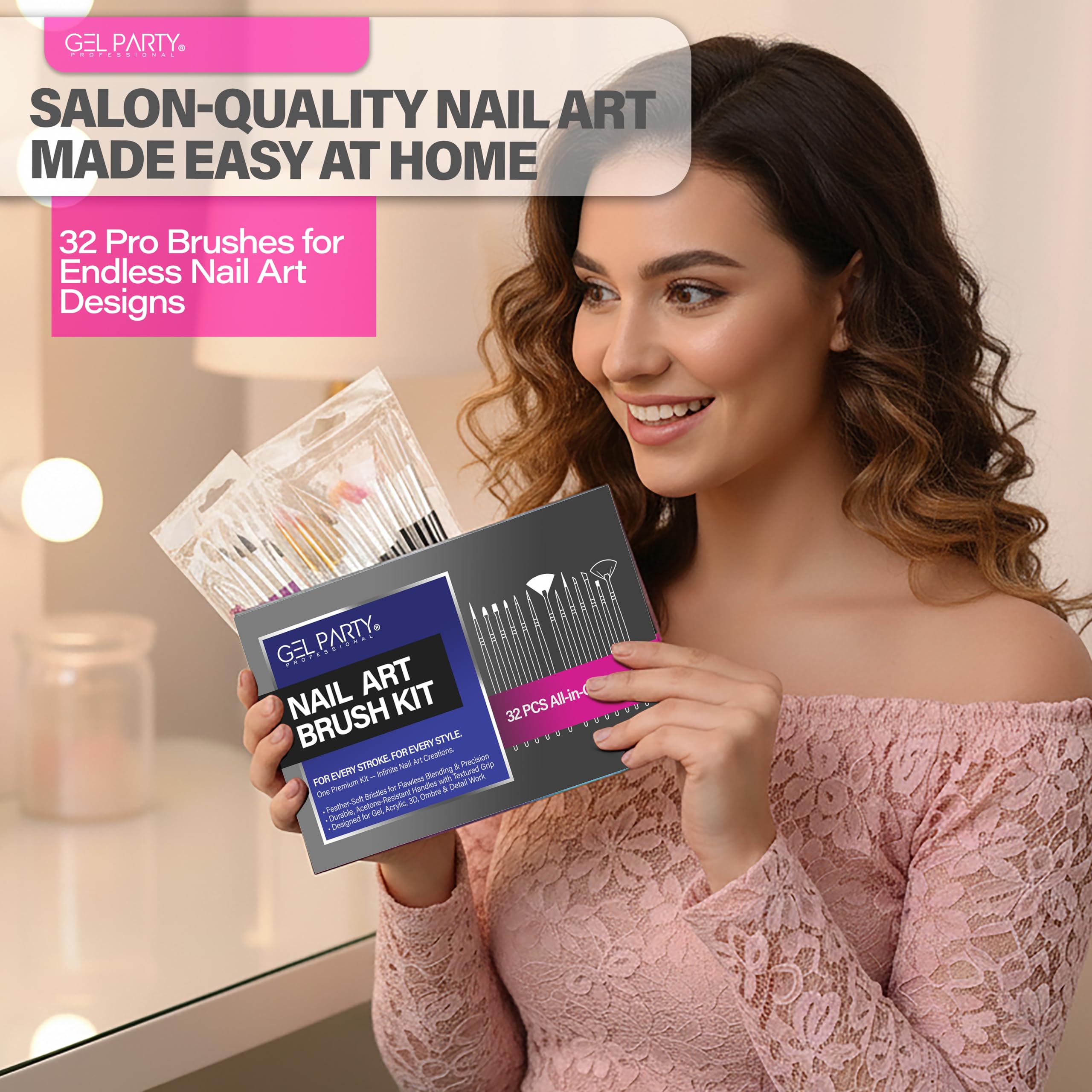 GEL PARTY Professional use in salon settings with durable bristles.
