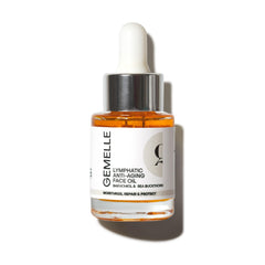 GEMELLE Lymphatic Anti-Aging Face Oil bottle showcases nutrient-rich formula for radiant, nourished skin.