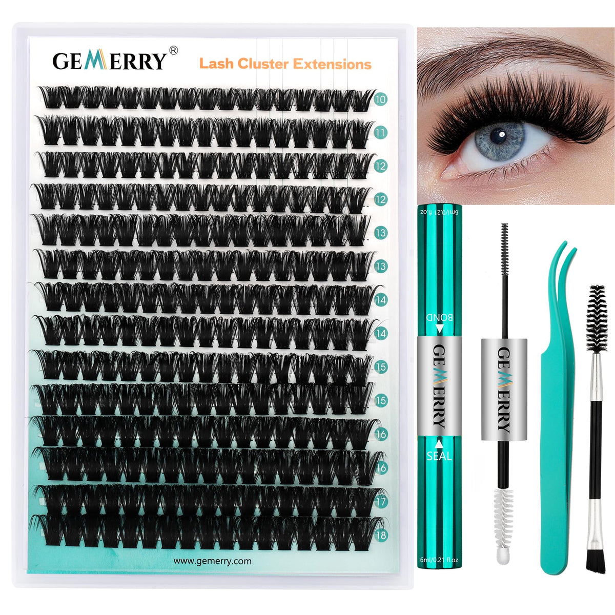 GEMERRY eyelash-extension-kit-packaging shows all-in-one kit for at-home lash upgrades.