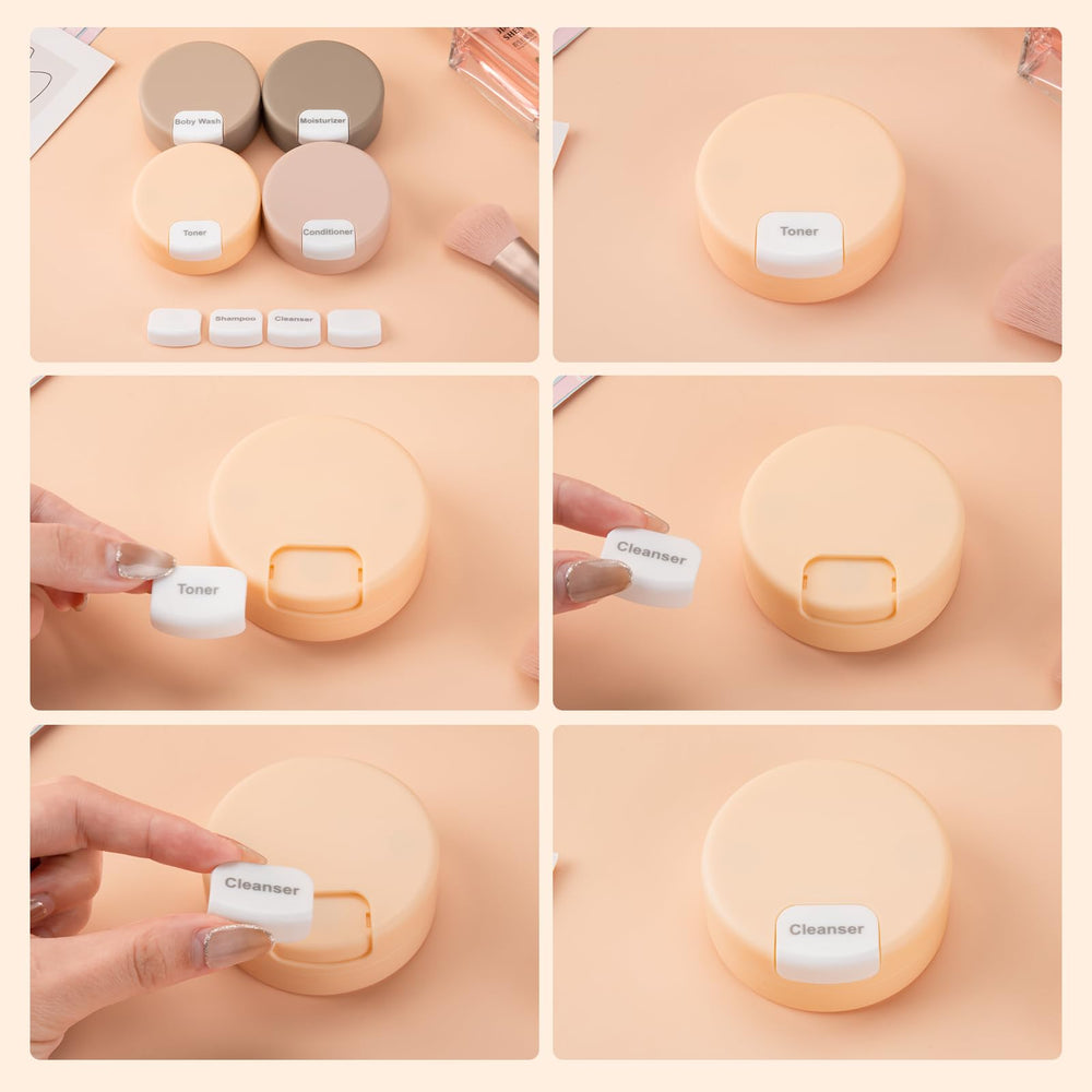 Gemice travel containers support lotions, creams, shampoo, powders, and condiments.