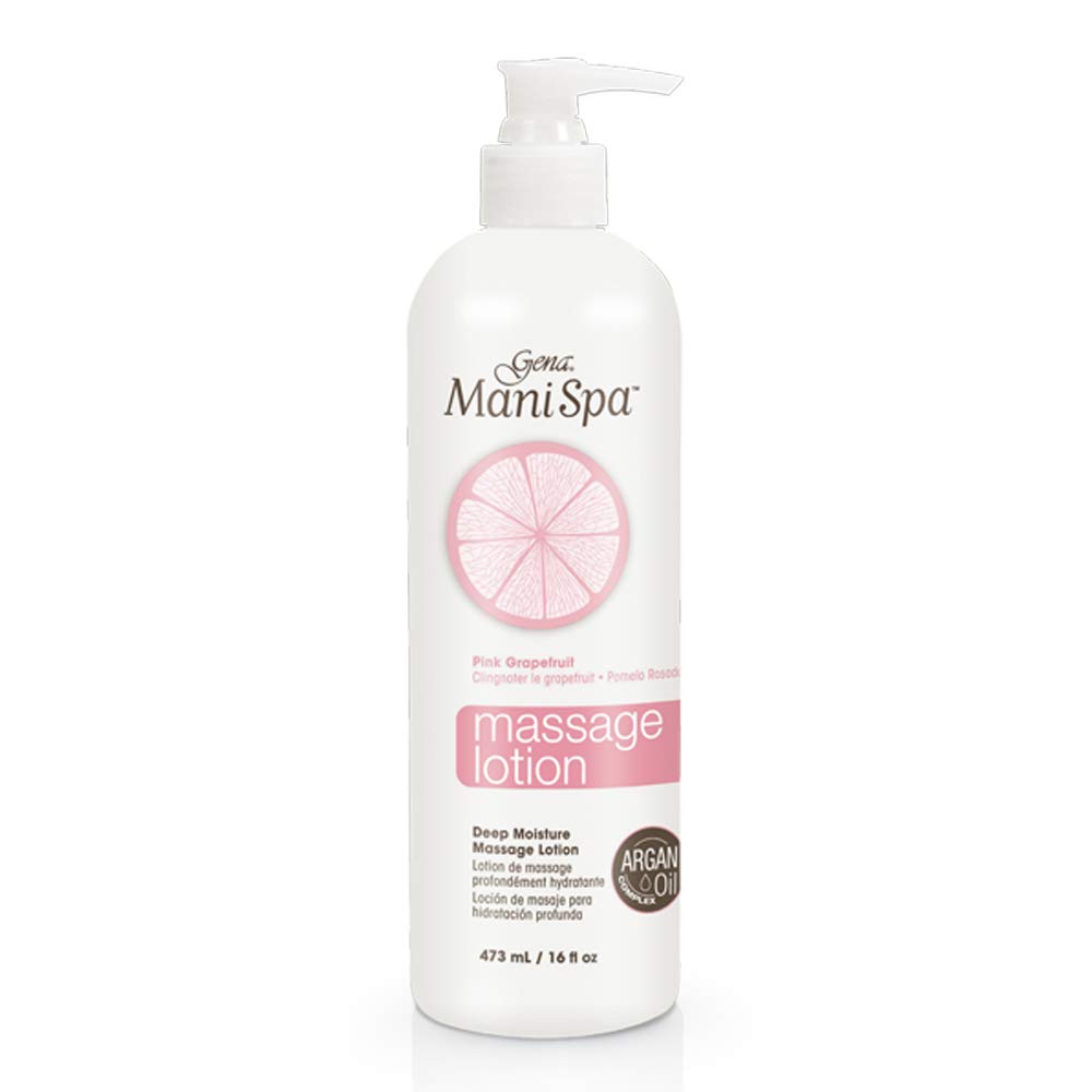 Gena Mani Spa Massage Lotion bottle demonstrating easy, non-greasy hydration.