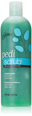 Gena Pedi Scrub Gel bottle on bathroom counter ready for at-home foot care routine
