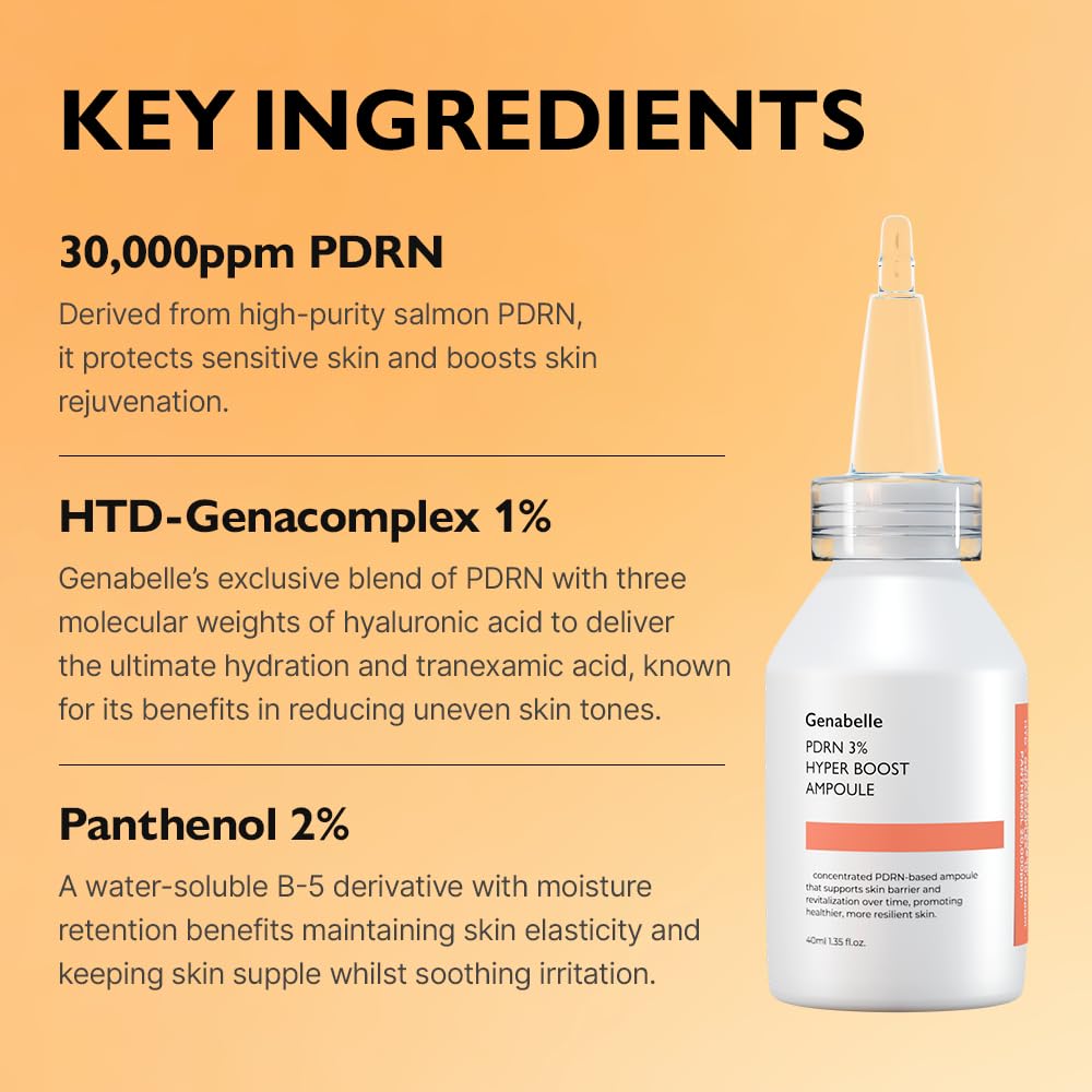 Genabelle peptide complex image highlights Tripeptide-1 and Acetyl Hexapeptide-8 supporting smoother-looking skin.