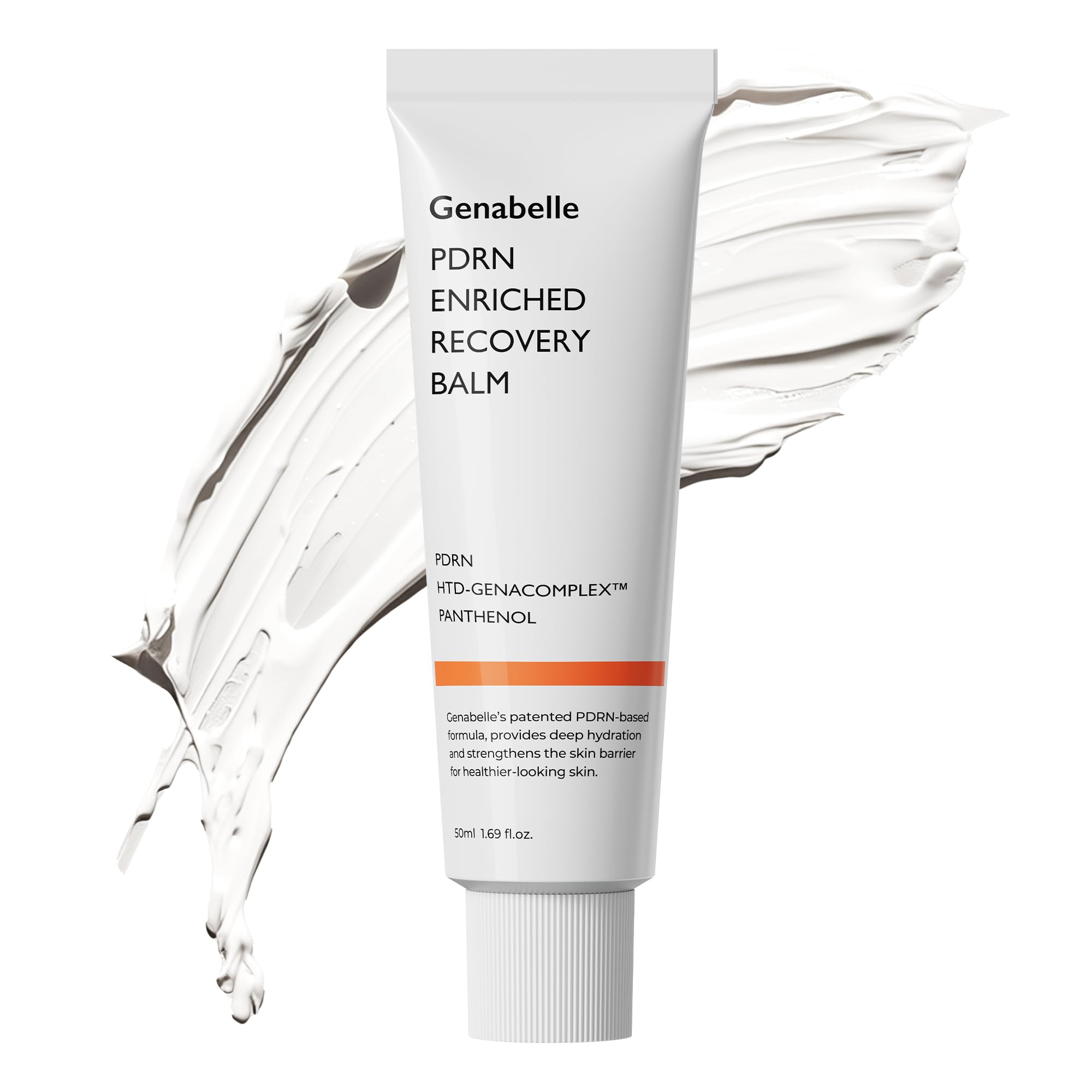 Genabelle PDRN Enriched Recovery Balm tube close-up showing a silky, non-greasy finish for sensitive skin.
