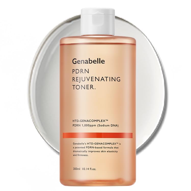 Genabelle PDRN Toner being applied with cotton pad for gentle hydration.