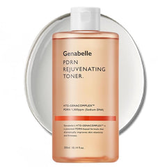 Genabelle PDRN Toner being applied with cotton pad for gentle hydration.