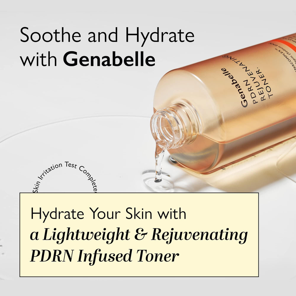 Genabelle PDRN Toner with hyaluronic acid boosts moisture for plump skin.