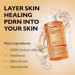 Genabelle PDRN Toner ingredient panel highlights panthenol for soothing hydration.