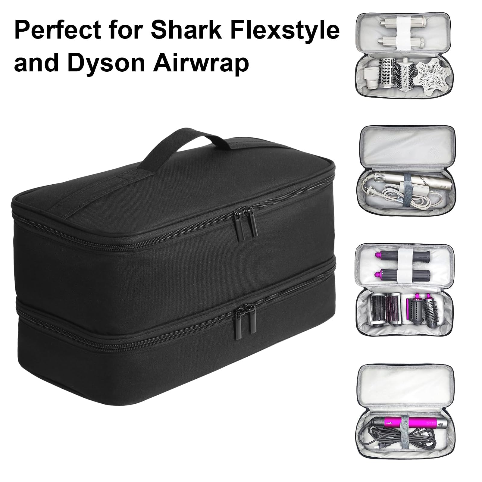 GENCAM Shark Flexstyle fit image showing case holding two curlers and diffuser for travel