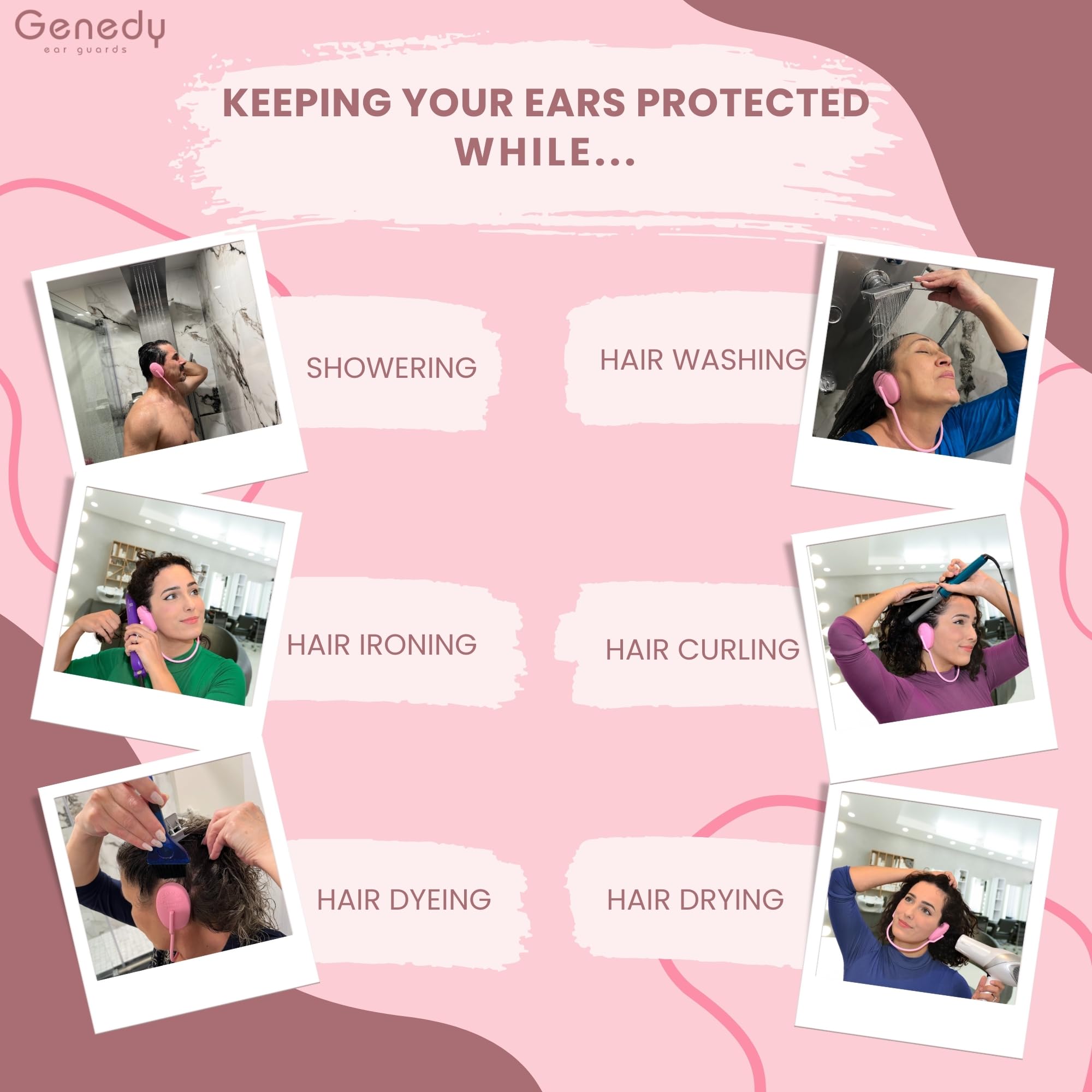 Genedy ear covers guard ears from heat during blow-drying.